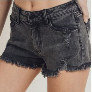 Letter To Juliet High Rise Acid Wash Black Jean Shorts Distressed Frayed XS 25"